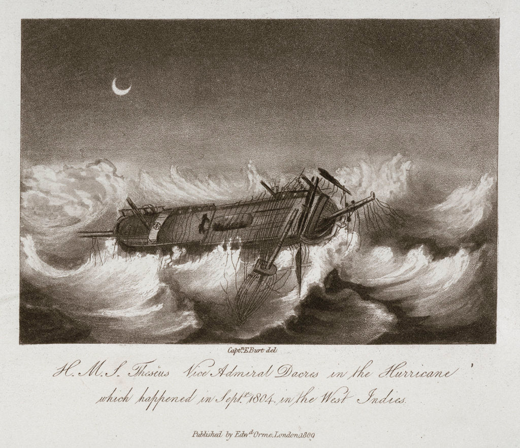 Detail of HMS 'Theseus' in a hurricane in the West Indies, September 1804 by Edward Burt