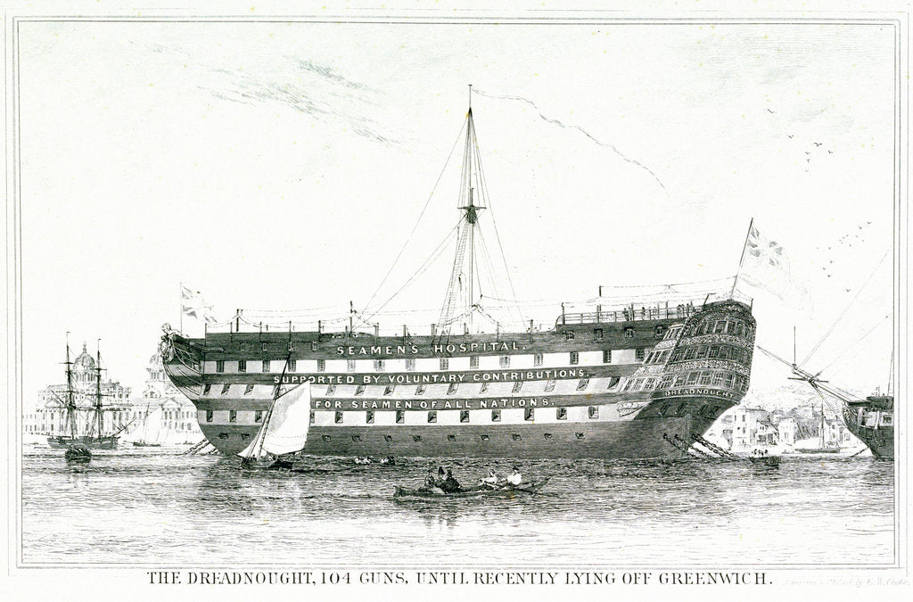 Detail of The Dreadnought, 104 guns, until recently lying off Greenwich by Edward William Cooke