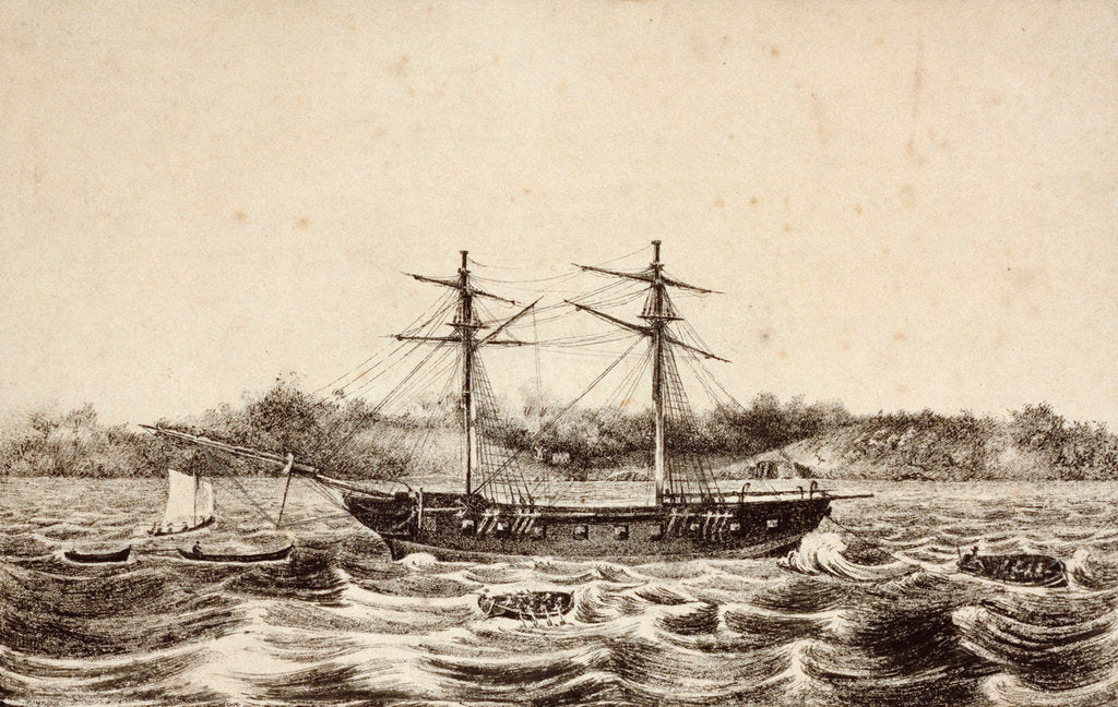 Detail of HMS 'Dispatch' on shore by unknown