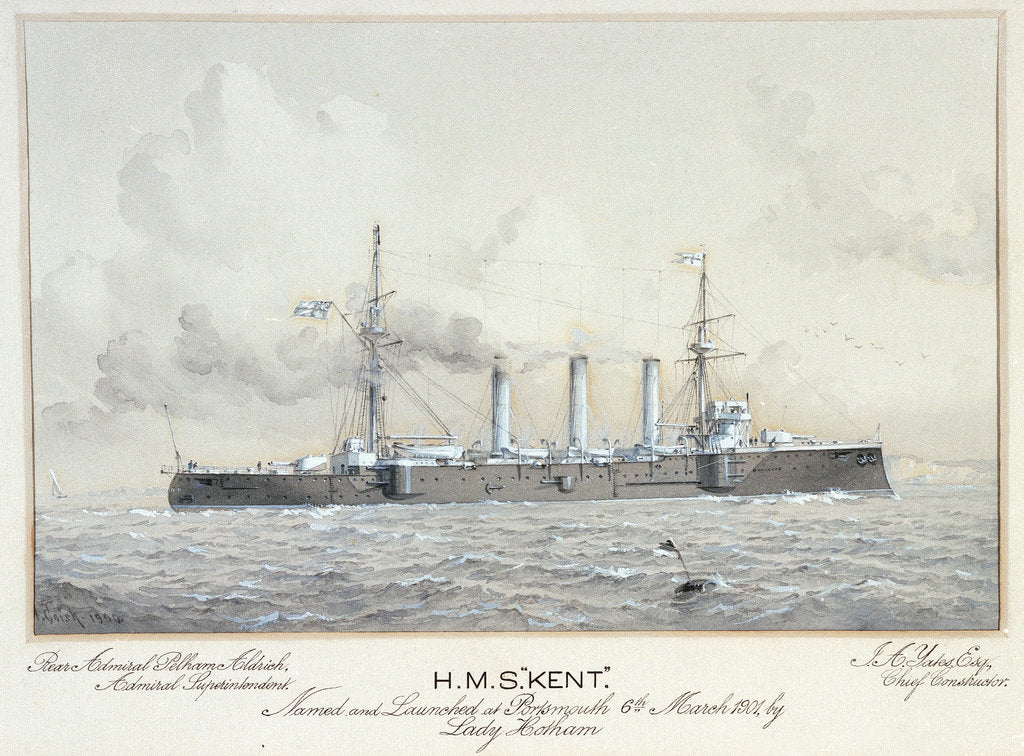 Detail of HMS 'Kent' named and launched at Portsmouth 6 March 1901 by H. Coish