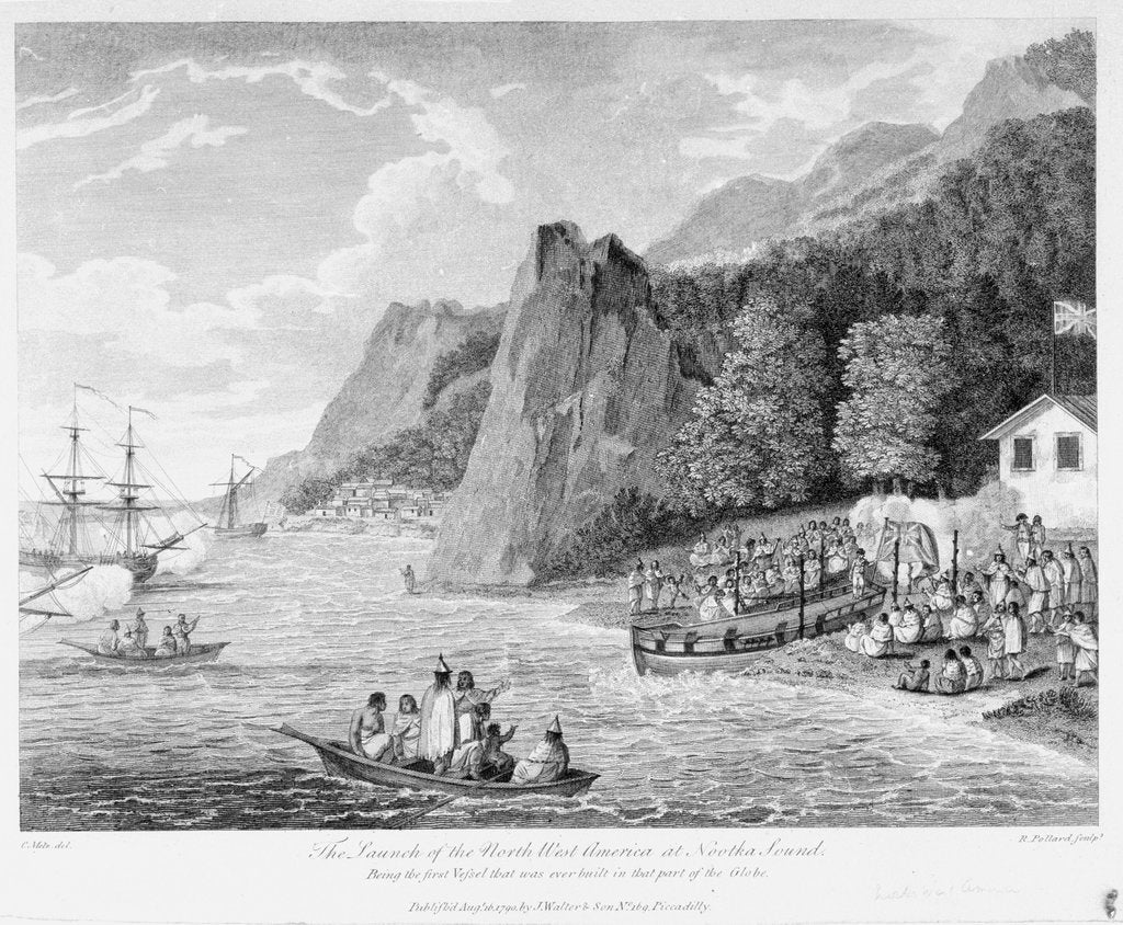 Detail of The launch of the 'North West America' at Nookta Sound being the first vessel that was ever built in that part of the globe by Coenraad Metz