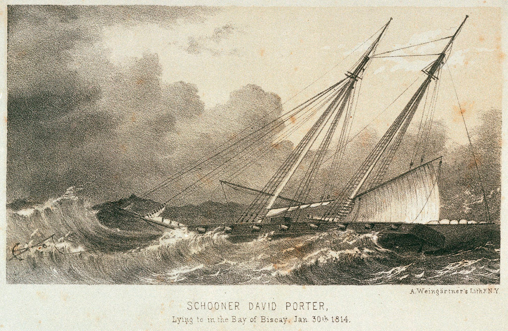 Detail of Schooner 'David Porte'r lying to in the Bay of Biscay, 30 January 1814 by A. Weingartner