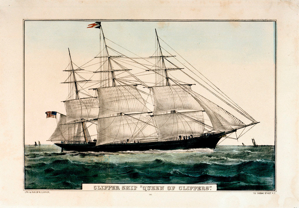 Detail of Lithograph entitled, 'Clipper Ship 'Queen of Clippers' 1853 by N Currier by N Currier