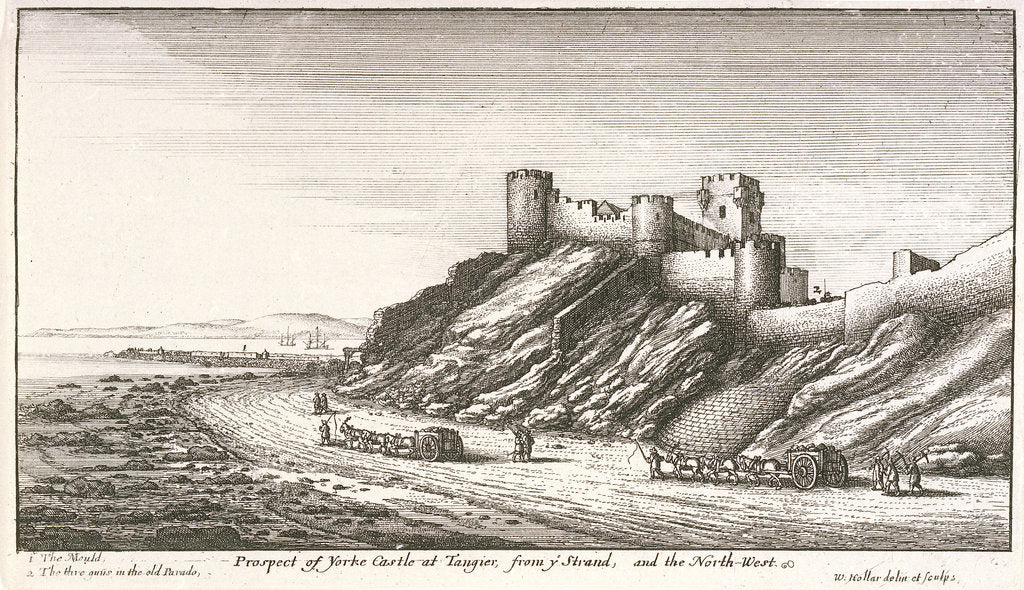 Detail of Prospect of Yorke Castle at Tangier, from y Strand, and the northwest by Wenceslaus Hollar