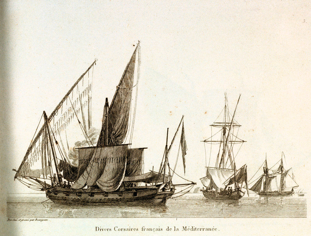 Detail of Divers Corsaires de la Mediterranee. Plate 3 in Collection de Toutes les Especes de Batimens... 1ere Livraison by Baugean