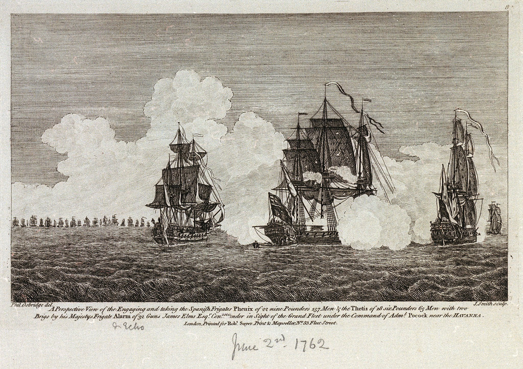 Detail of The taking of the Spanish Frigates 'Phenix' and 'Thetis' by HM frigate 'Alarm' near Havanna by Philip Osbridge