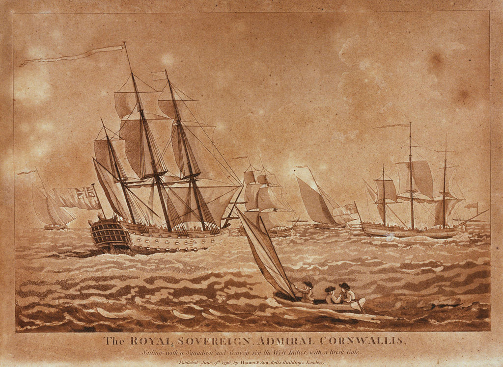 Detail of The Royal Sovereign Admiral Cornwallis sailing with a Squadron and Convoy for the West Indies, with a Brisk Gale by Haines & Son