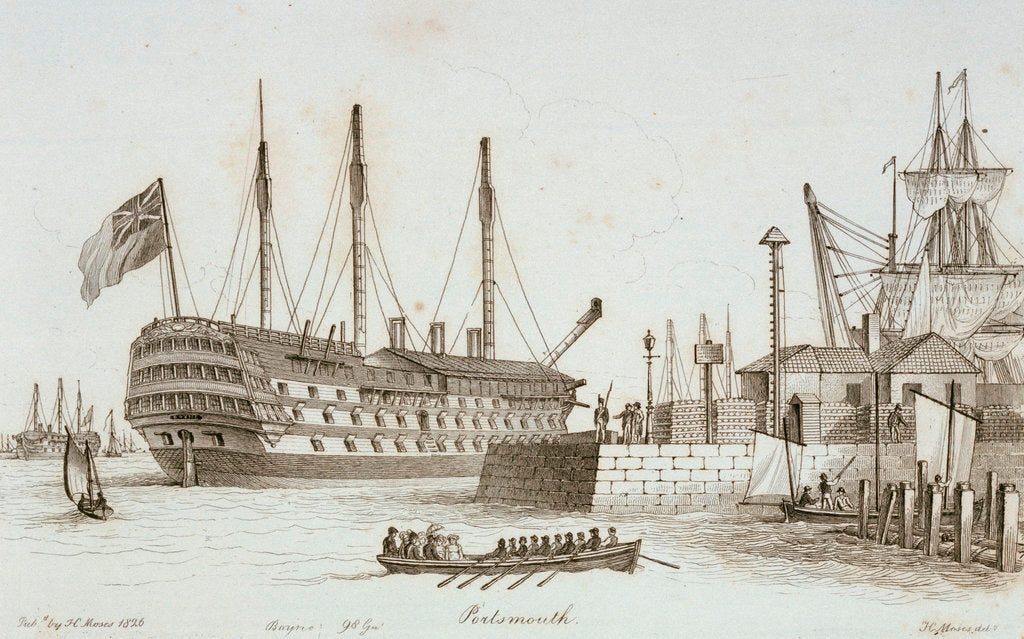 Detail of Sketches of shipping in Portsmouth harbour by Henry Moses