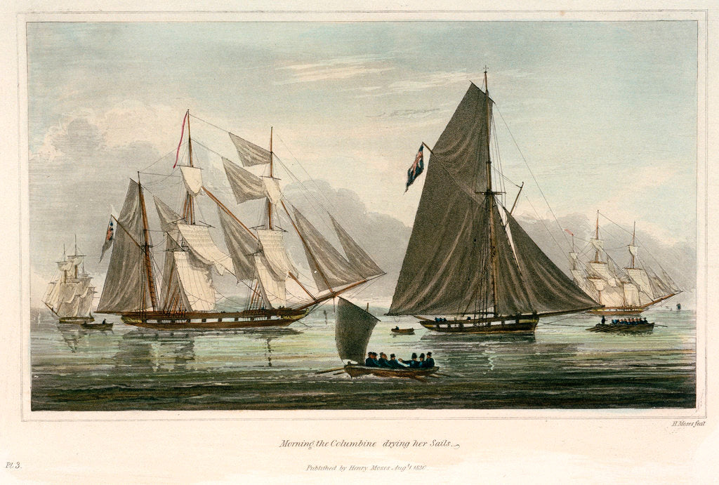 Detail of Six views of the 'Columbine' and The Experimental Squadron. Plate No. 3 by Henry Moses