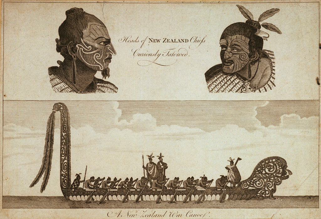 Detail of Heads of New Zealand chiefs Curiously Tatowed by unknown