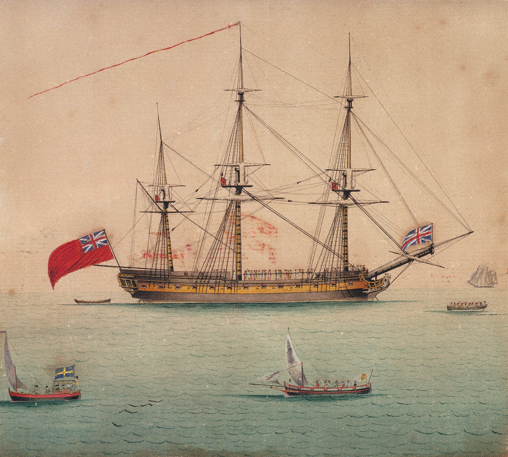 Detail of A frigate at anchor by Foreign School
