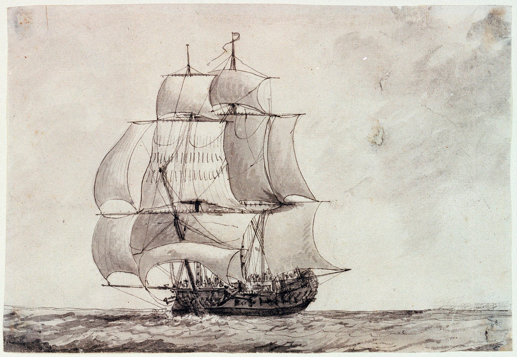 Detail of Frigate under full sail by Charles Gore