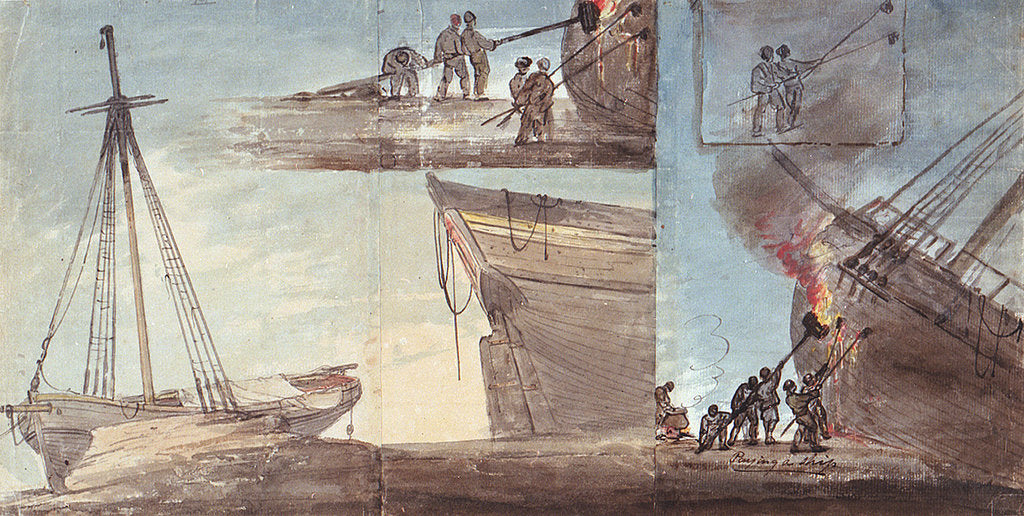 Detail of Paying a ship by William Payne