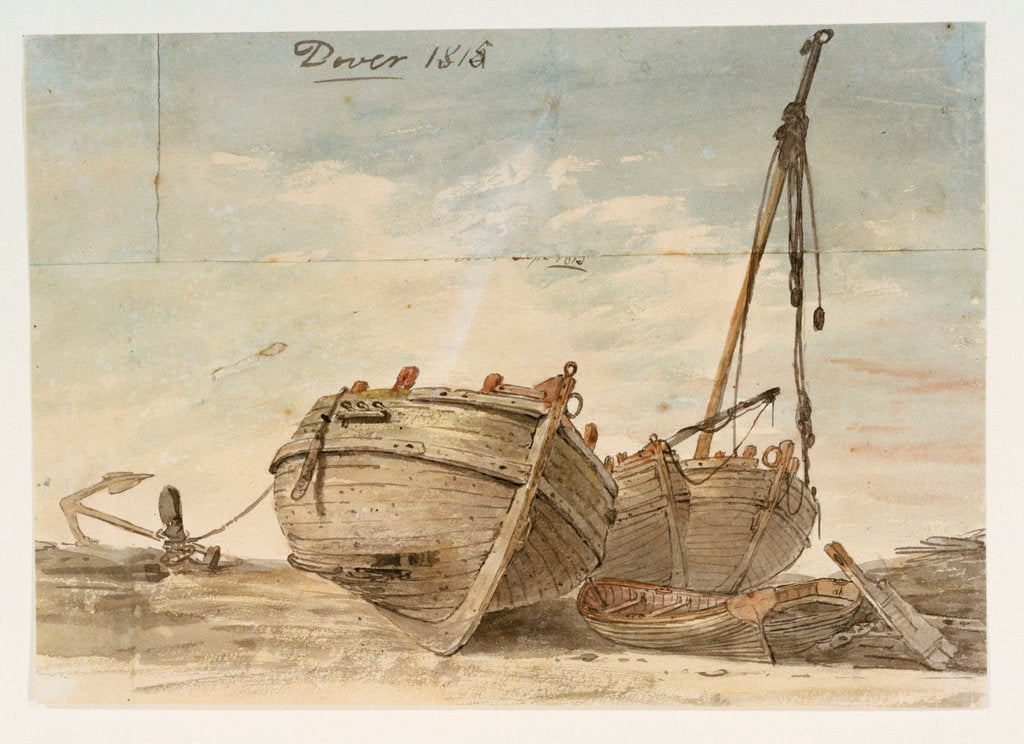 Detail of Dover Beach 1815. Three fishing boats by William Payne