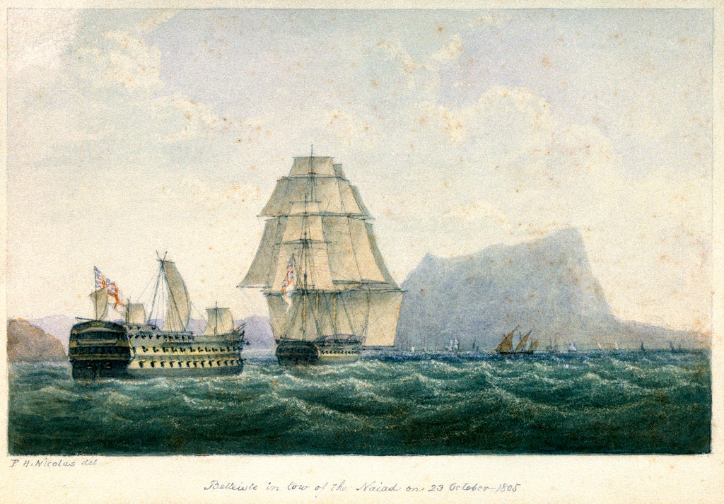 Detail of 'Belleisle' in tow of the 'Naiad' on 23 October 1805 by P.H. Nicolas