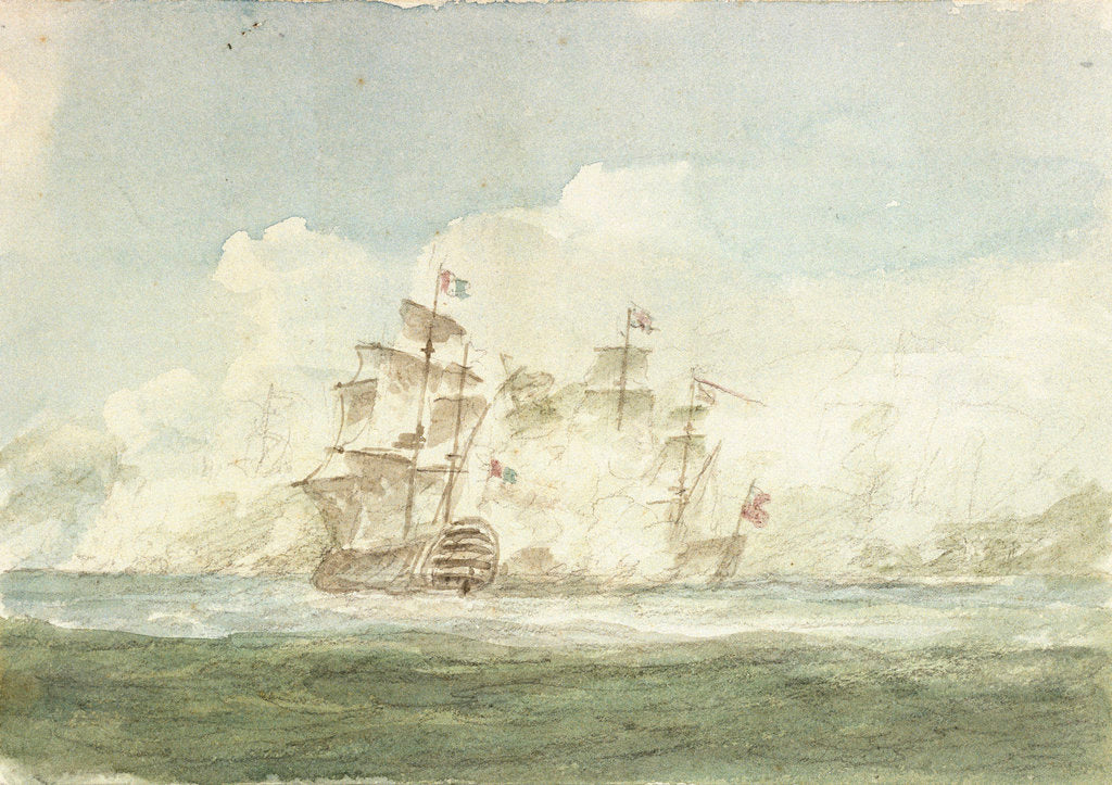 Detail of The Battle of the Glorious First of June, 1794; the 'Queen Charlotte' to leeward of the 'Montagne' by Nicholas Pocock