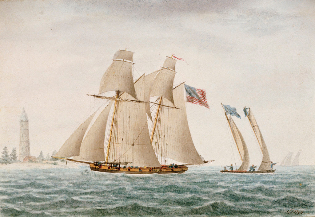 Detail of American schooner 'Thetis' in 1794 - Coast of Virginia by G. T.
