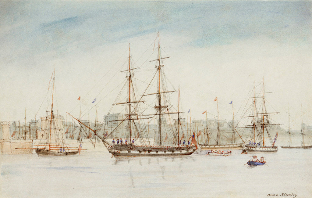 Detail of The survey ship HMS 'Beagle' in Sydney harbour by Owen Stanley