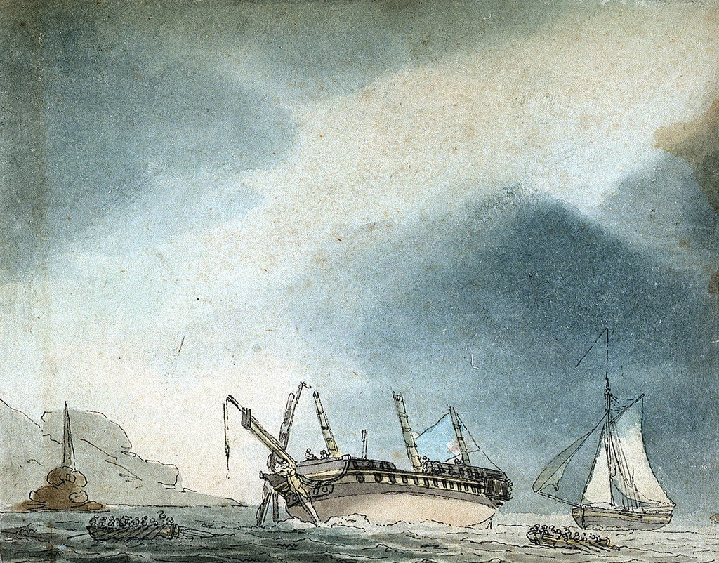 Detail of HMS 'Phoebe' aground by British School
