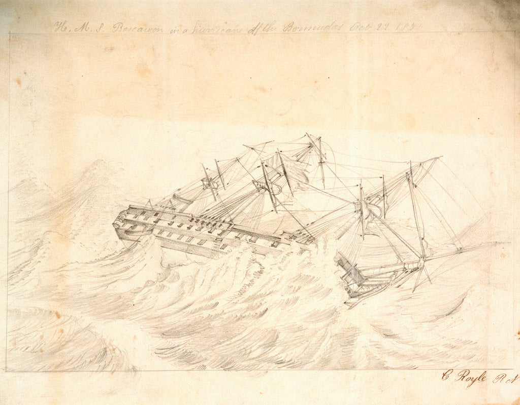 Detail of HMS 'Boscawen' in a hurricane off the Bermudas, 22 October 1854 by C. Royle