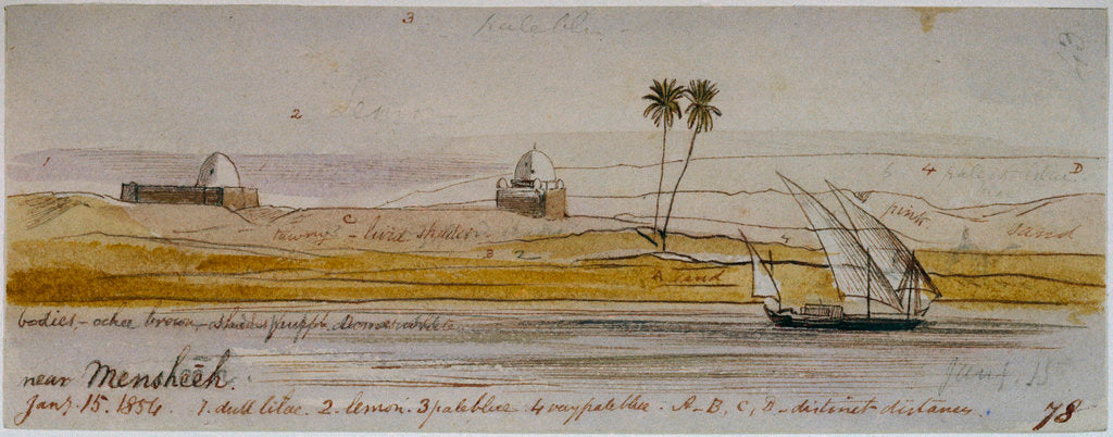 Detail of The Nile near Mensheeh, Egypt by Edward Lear