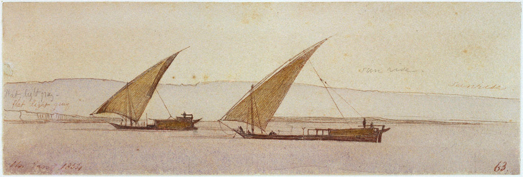 Detail of The banks of the Nile with two gyassis sailing by Edward Lear