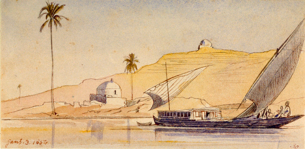 Detail of A large lateen-rigged vessel passing along the Nile by Edward Lear