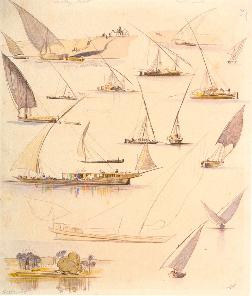 Detail of Studies of various Egyptian craft by Edward Lear