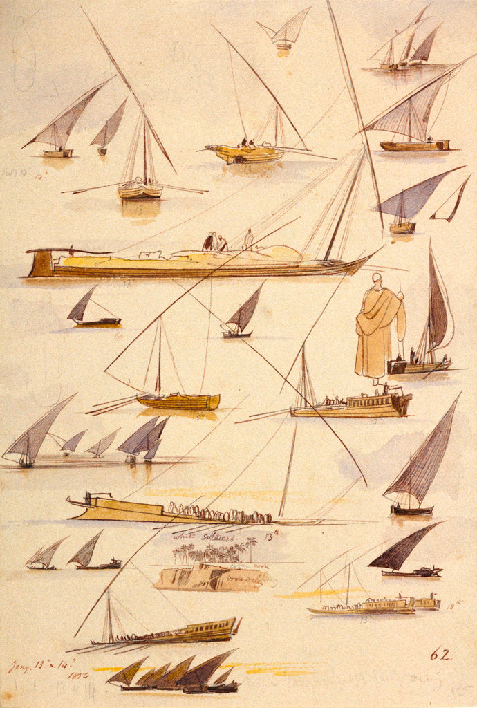 Detail of Studies of various Egyptian craft by Edward Lear