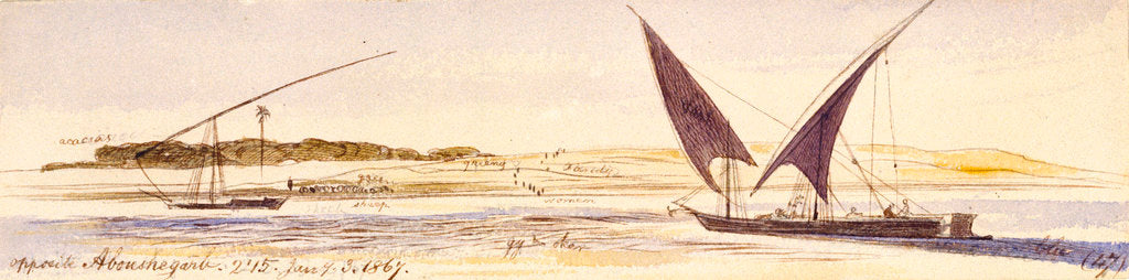 Detail of Opposite Abousnegarbv, Egypt by Edward Lear
