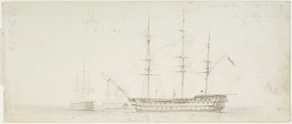 Detail of The 'Royal William' at anchor by Oswald Walter Brierly