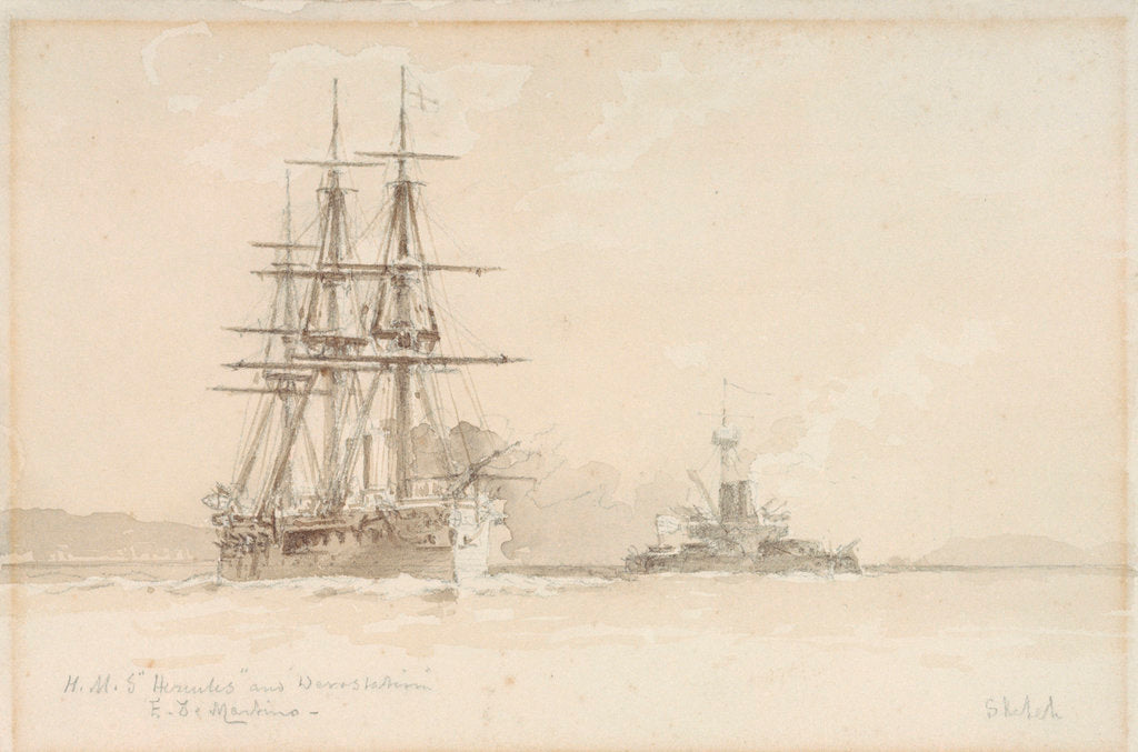 Detail of HMS 'Hercules' and 'Devastation' by Eduardo de Martino