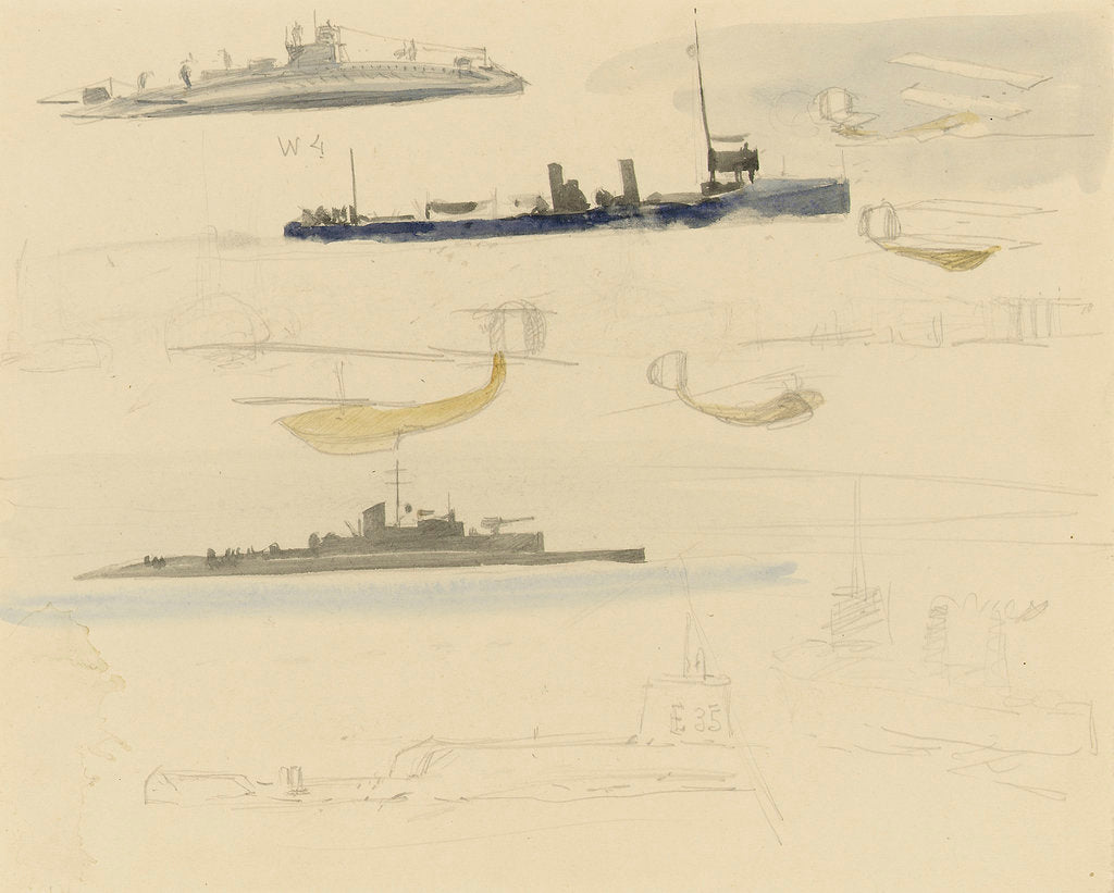 Detail of Rough sketches of fighting vessels and sea planes, 1914-1918 by William Lionel Wyllie