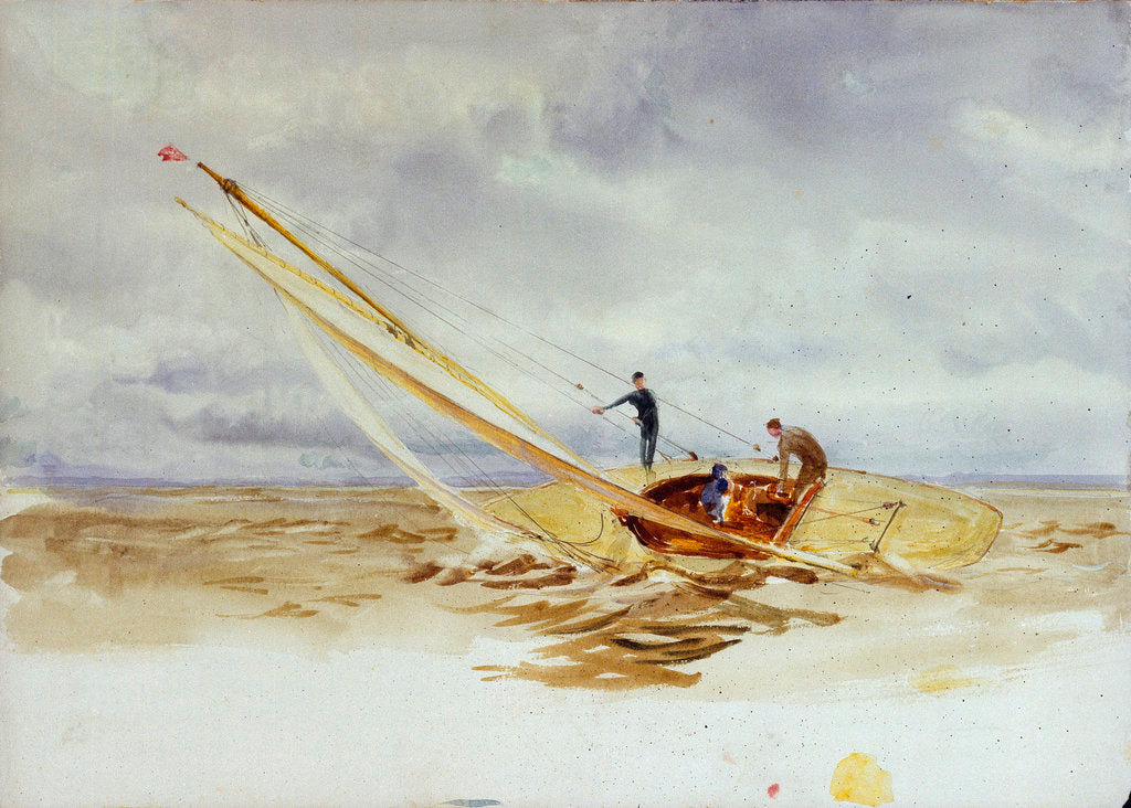 Detail of Close-hauled heeling sailing dinghy by William Lionel Wyllie