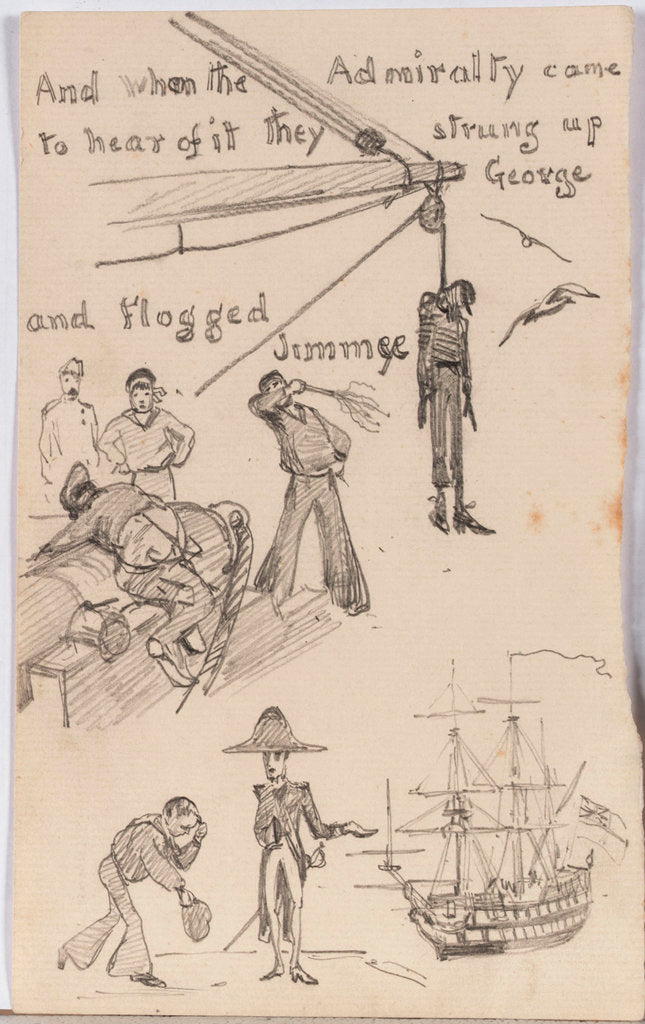 Detail of Three small drawings illustrating a cautionary tale... by William Lionel Wyllie