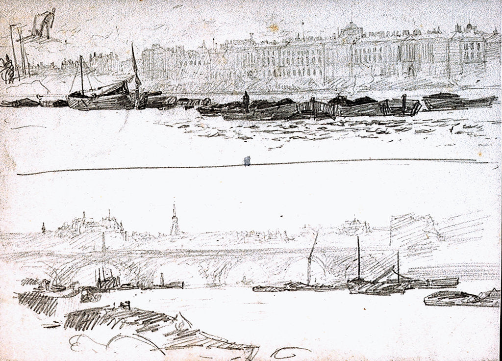 Detail of Somerset House and London Bridge by William Lionel Wyllie