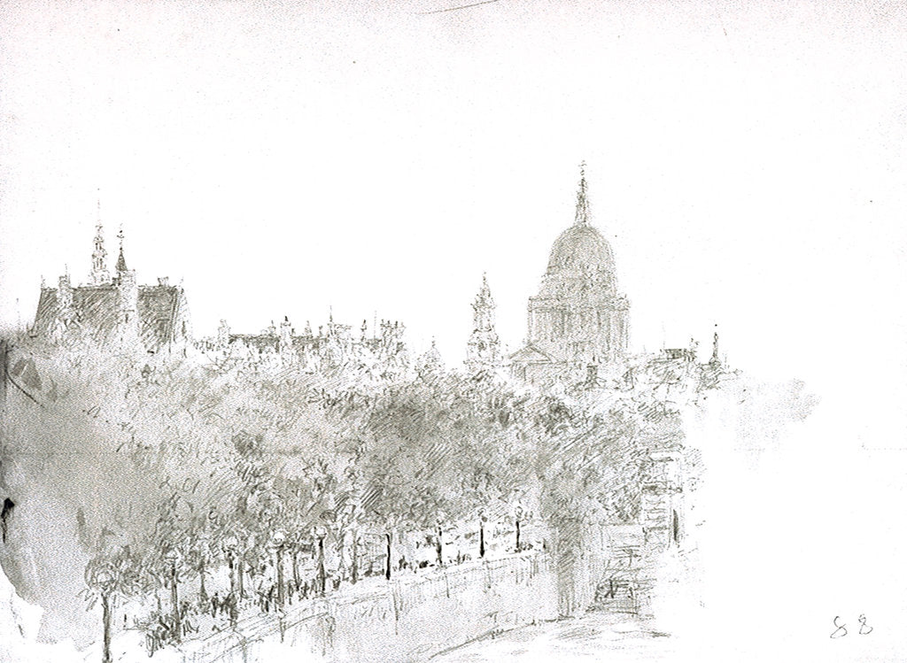Detail of Sketch of St Paul's Cathedral from the Embankment, London by William Lionel Wyllie