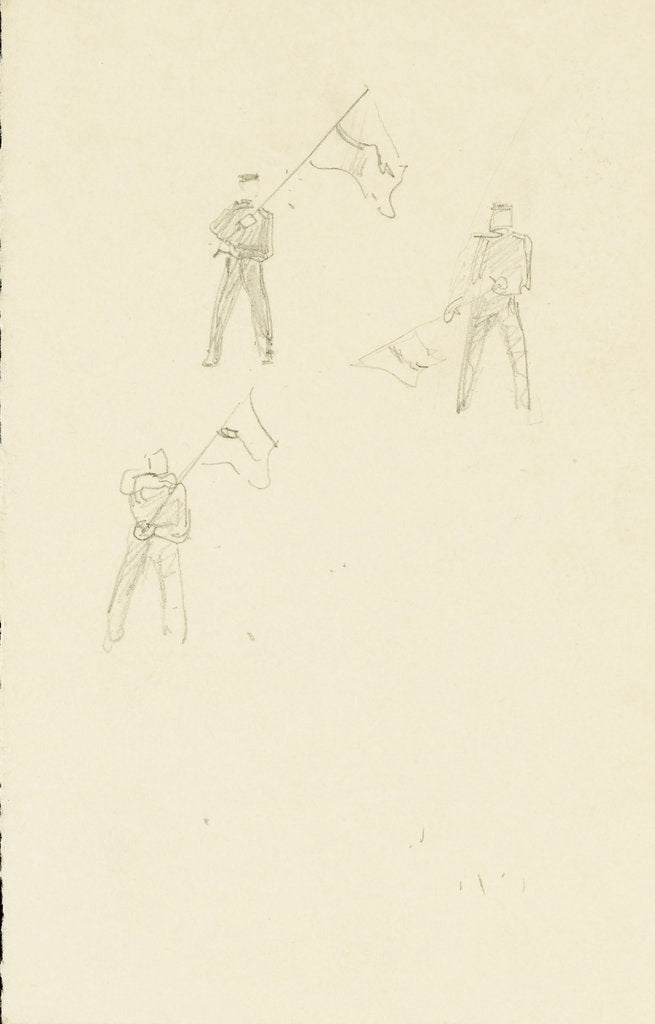 Detail of Three slight sketches of figures making flag signals by William Lionel Wyllie