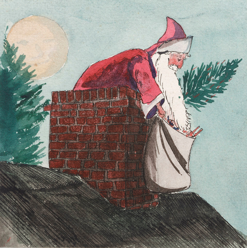 Detail of Father Christmas going down the chimney by William Lionel Wyllie
