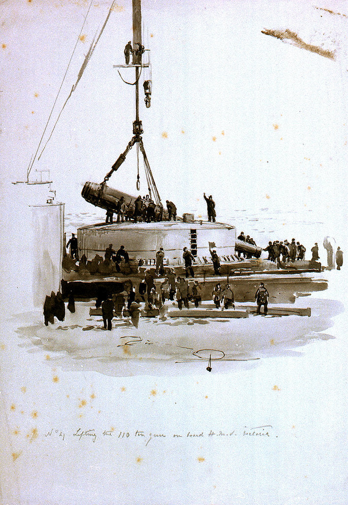 Detail of No 4 Lifting the 110 ton gun on board HMS 'Victoria' by William Lionel Wyllie