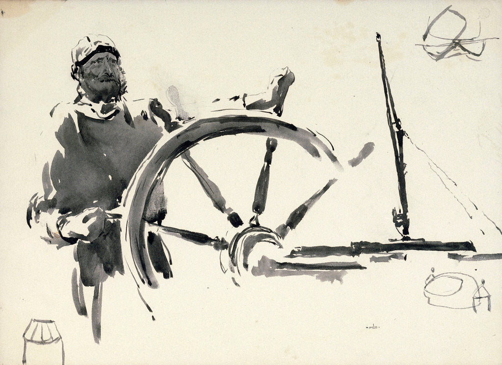 Detail of Sketch of seaman steering by William Lionel Wyllie
