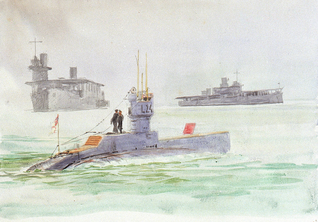 Detail of Aircraft carriers and the submarine L24 by William Lionel Wyllie