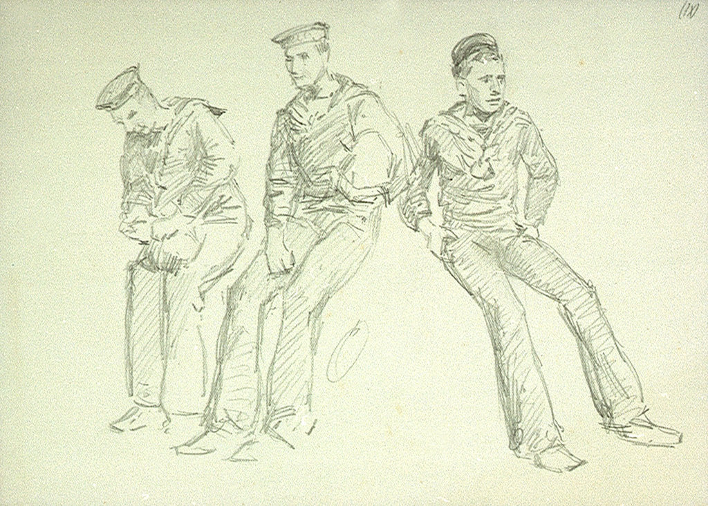 Detail of Sketch of three ratings relaxing, numbered (ix) by William Lionel Wyllie