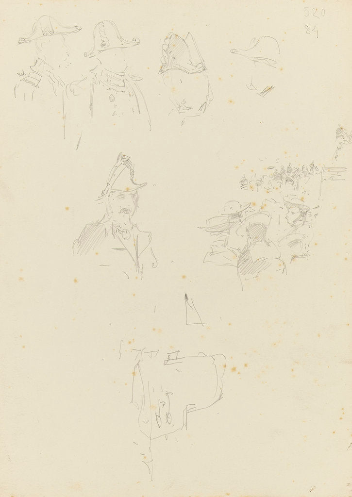 Detail of Slight studies of naval officers dress uniform, and a crowd by William Lionel Wyllie