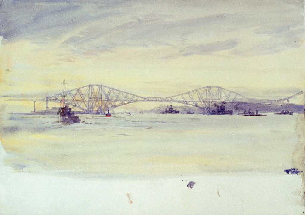 Detail of View of the Forth? bridge and various shipping by William Lionel Wyllie