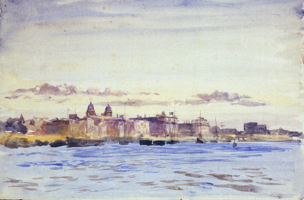 Detail of View of the Royal Naval College, Greenwich, at sunset, from Blackwall by William Lionel Wyllie