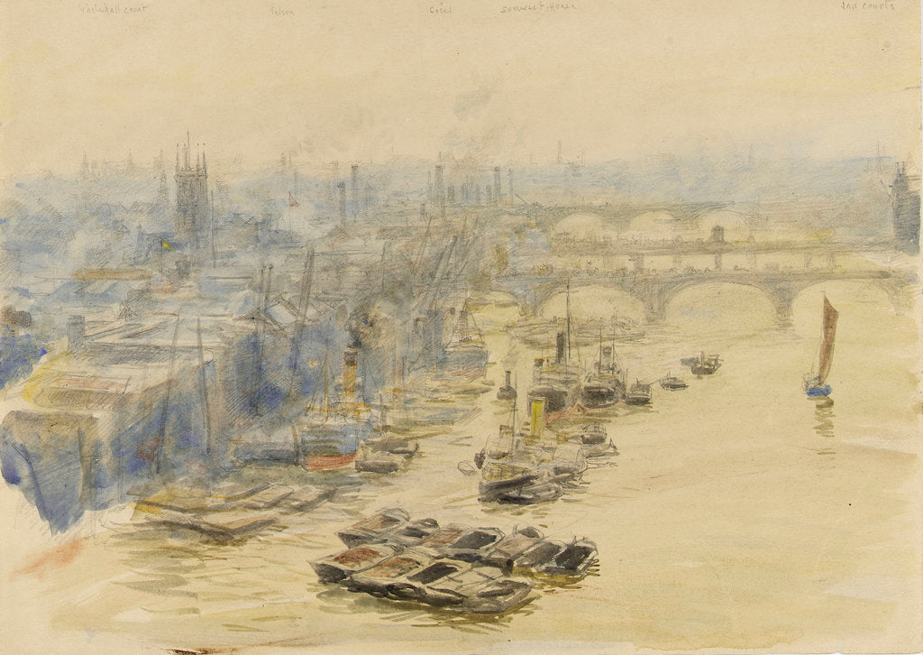 Detail of Mist and barges by William Lionel Wyllie