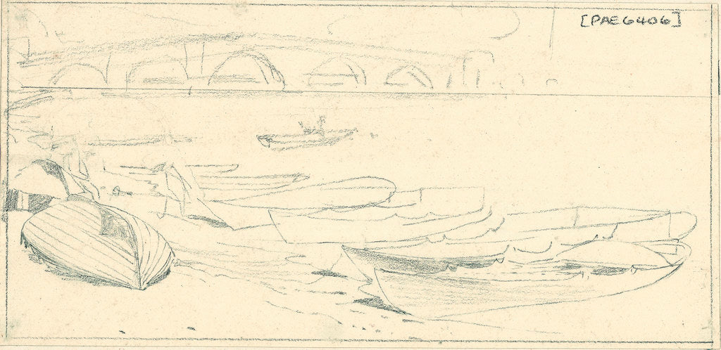 Detail of Wherries at Richmond. A slight sketch with further sketches on reverse by Edward William Cooke