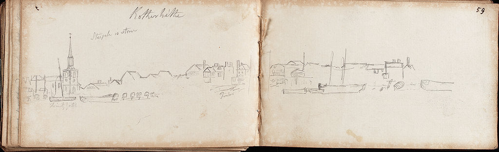 Detail of Slight sketch of part of panoramic view of Rotherhithe by Thomas Luny