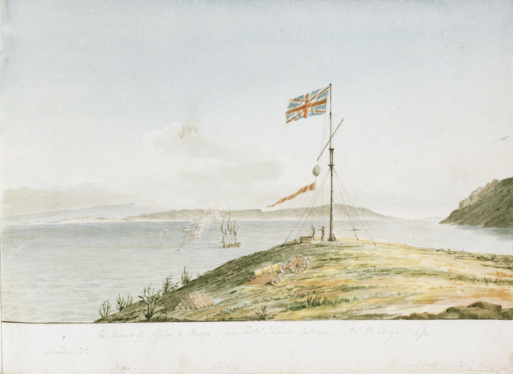 Detail of The Islands of Lessina & Brazza - from Hostes Island, Entrance of Port St George, Lissa by William Innes Pocock